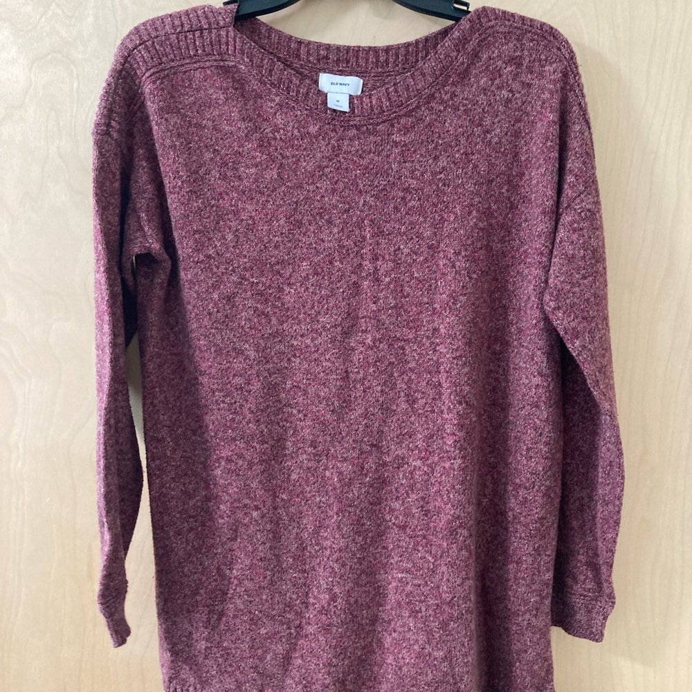 Old Navy Women's Maroon Heathered Oversized Crew Neck Sweater